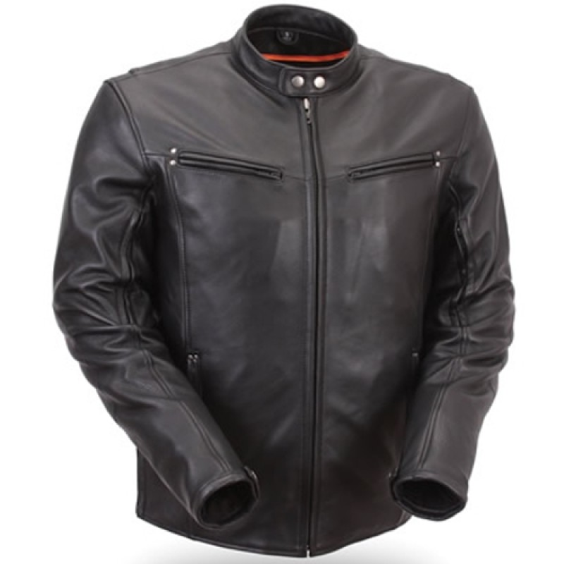 Men's Premium Black Leather Motorcycle Jacket with Multiple Vents